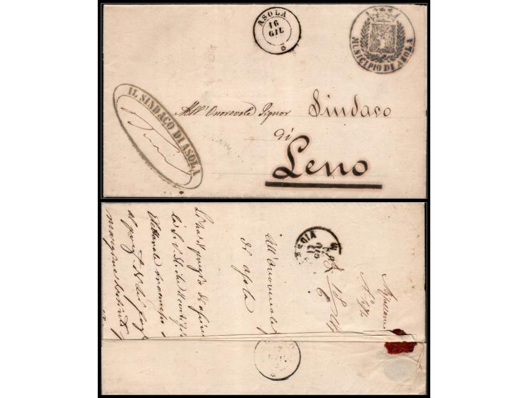 ITALY – 1874 Official Stampless Cover from Asola to LenoFolded letter dated 16.6.1874 from the Municipality of Asola, address