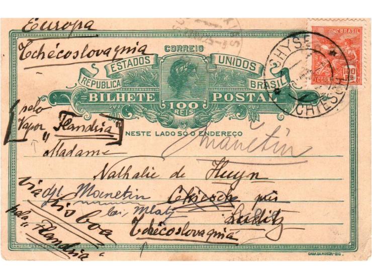 Brazil, 1925 postcard franked with 100 Reis stamp and Portuguese inscription "ESTADOS UNIDOS BRAZIL" ( "United States of Braz