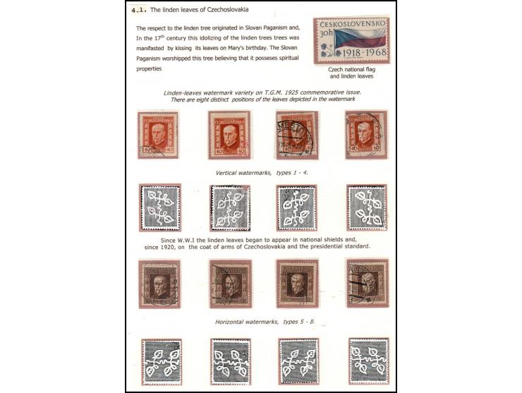 CZECHOSLOVAKIA, 1918–1925 – HRADČANY ISSUE: Specialized study of the Linden Leaves watermark varieties on the 1925 T.G. Masar