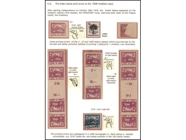 CZECHOSLOVAKIA, 1918–1925 – HRADČANY ISSUE: Specialized study of the Linden Leaves watermark varieties on the 1925 T.G. Masar