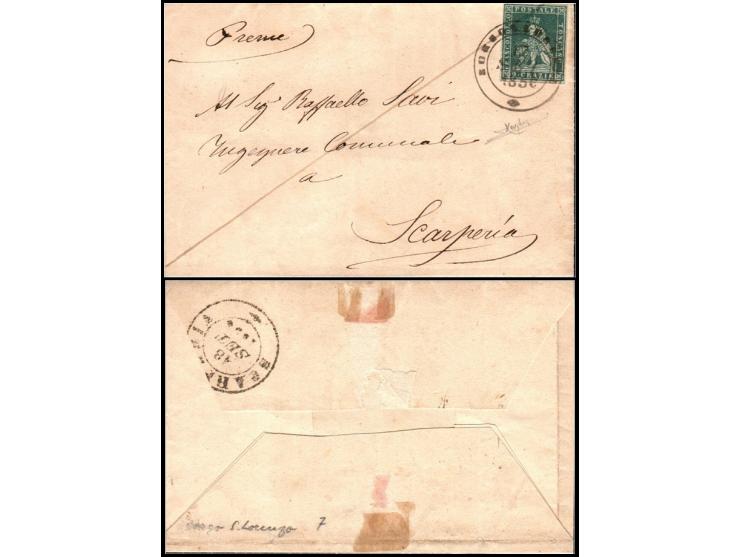 ITALIAN STATES – TUSCANY, 1851. Folded letter from Borgo S. Lorenzo, franked with 2 crazie blue-green on grey paper (Sassone 