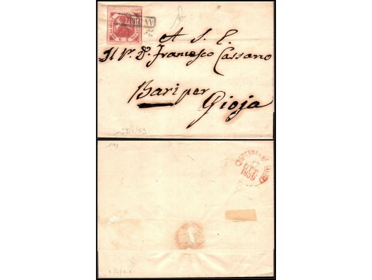 ITALIAN STATES – Naples 1859 Folded letter to Gioj franked with 2gr rosa brunastro (Sassone #7), tied by boxed “Annullato” ha