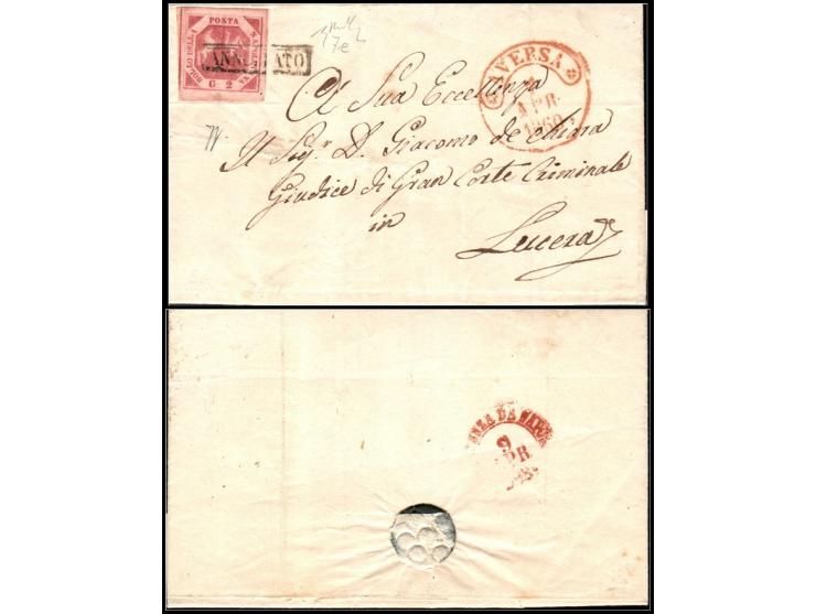 Italian States – Naples, 1859 (April). Envelope to Lucera, addressed to “Sua Eccellenza Il Sig. D. Giacomo de Chiari, Giudice