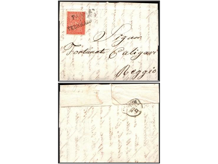 Italian States: Parma, 1854, 15c red (Scott 7, MiNr. 3 ), tied with 3-line hand-stamp on folded letter &nbsp;“PARMA/ 20/ FEBB