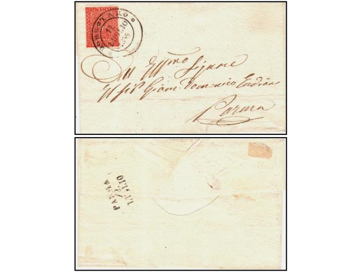 Italy States — Sardinia 1853/5515c vermiglio (Sassone #8), fresh and fine example with mostly large margins, lightly tied by 