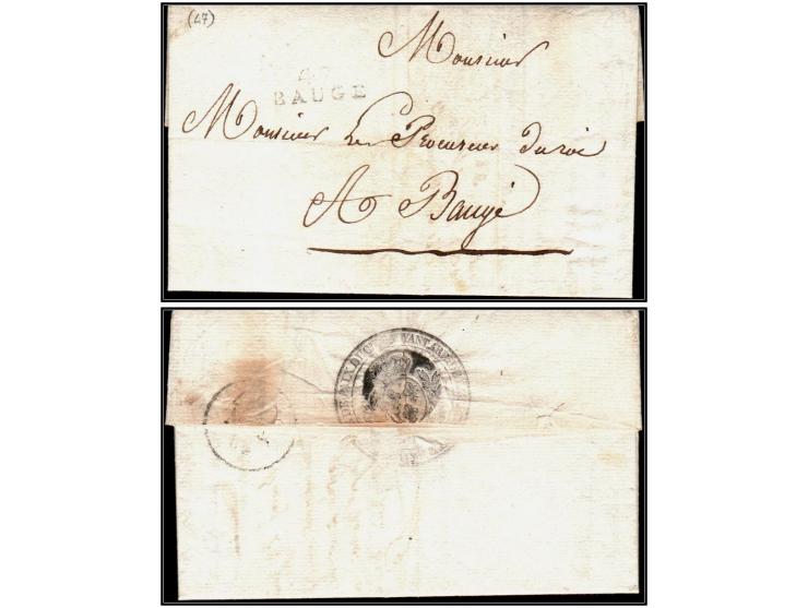 France, 1827 (20 Juin). Folded entire from Linières (Maine-et-Loire, 47) to Baugé. Pre-philatelic official letter exempt from