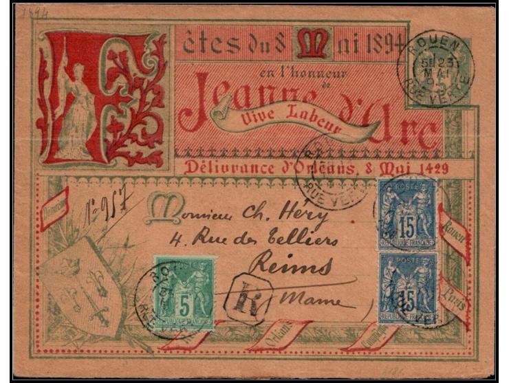 France, 1894 (23 May), Registered Postal Stationery Card. 5c postal stationery card commemorating Jeanne d’Arc and the “Déliv