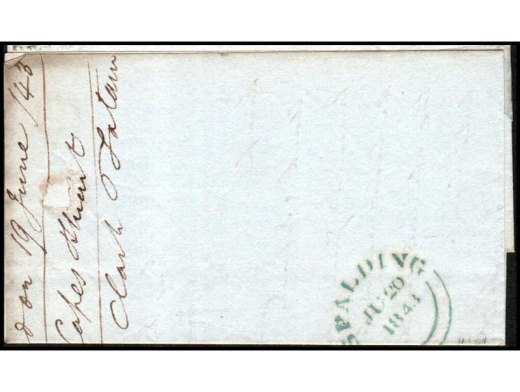 England, 1843 – folded letter from London to Spalding, Lincolnshire, franked with two 1d Red stamps (lettered P I and Q A, Pl