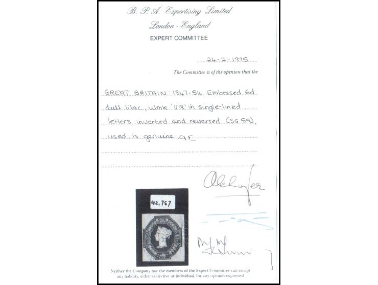 Great Britain Queen Victoria 1847–54 6d Embossed Dull Lilac (SG 59), used.Watermark ‘VR’ single-line inverted and reversed—ra