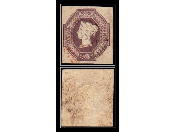 Great Britain Queen Victoria 1847–54 6d Embossed Dull Lilac (SG 59), used.Watermark ‘VR’ single-line inverted and reversed—ra