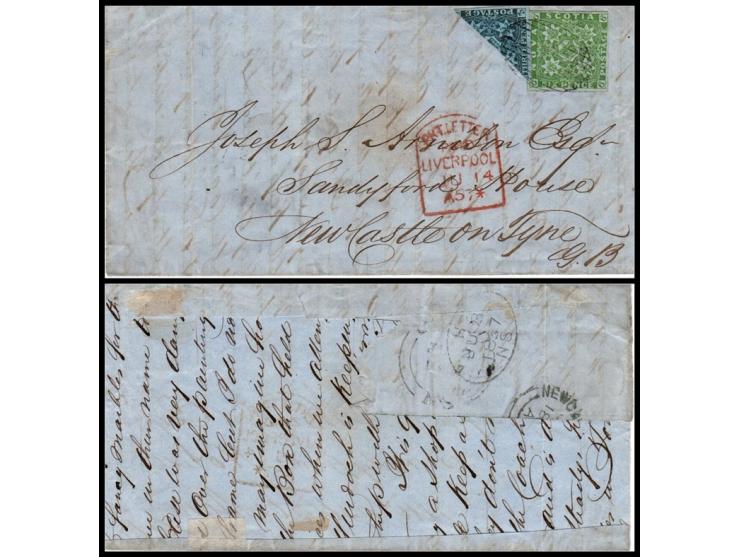 1857 Nova Scotia “House Cover” to England, Bearing 3d Blue Bisect &amp; 6d Yellow-Green — Correct 7½d&nbsp; Rate Cat $7200.18
