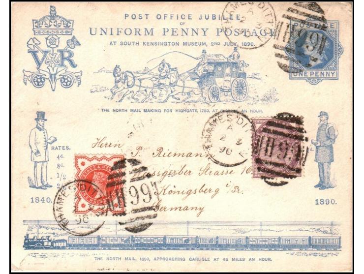 1890 Greart Britain Penny Postage Jubilee envelope, uprated with ½d vermilion (SG 506) and 2s violet (SG 476), for a total fr