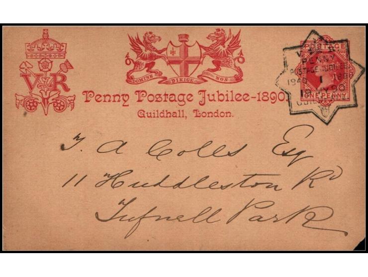 Special Postal Card issued for the Jubilee of Uniform Penny Postage, sold at the Guildhall on May 16th, 17th, and 19th, 1890.