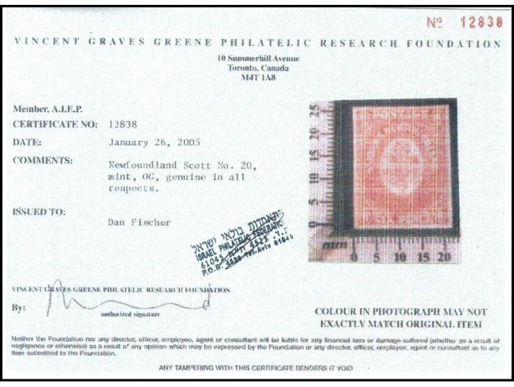 Newfoundland 1865, 10¢ Rose red (Scott 20), Mint, Original Gum — CertifiedA fresh and well-centered example of Newfoundland 1