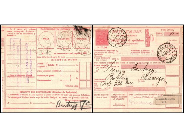 Italy – 1913/14 Prepaid Parcel Stationery (Acquacalda di Lucca) – Complete set with Bolletta di Spedizione and Ricevuta del D