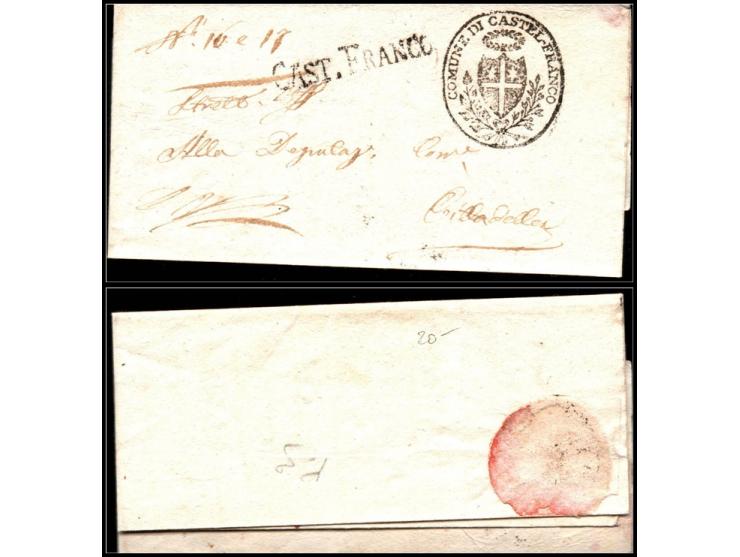 Italy – Pontifical States, 1837 Stampless letter from Castel Franco to Cittadella del Gennaio, dated January 4, 1837, bearing