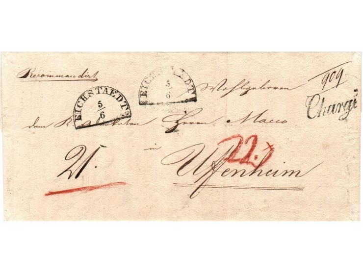 Bavaria, Germany 1841, Prephilatelic Registered Stampless letter from Eichstätt to Uffenheim, dated June 6, 1841, with half-c