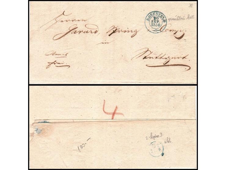 Württemberg, 1850 – Rosenfeld to Stuttgart – Stampless folded letter from the same year as the first Württemberg stamps, bear