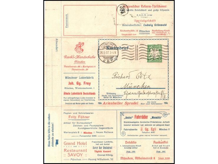 Bavaria (Munich), 1907–1908, Pre-printed Kartenbrief / 5 Pfennig lettersheet, postmarked 26.8.07, with space for message and 