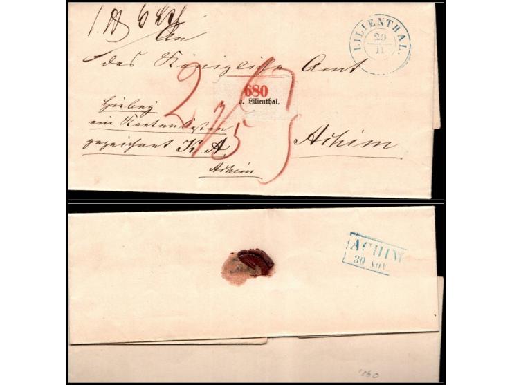 Hanover, 1860 , folded letter &nbsp;from Achim to destination via Lilienthal, bearing large manuscript red “2½” (silbergrosch