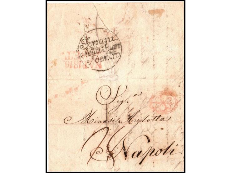 Italy, 1816 (26 Sept) — Disinfected Cover from Trieste to Napoli via FerraraFolded entirely bearing a pink flower-style healt