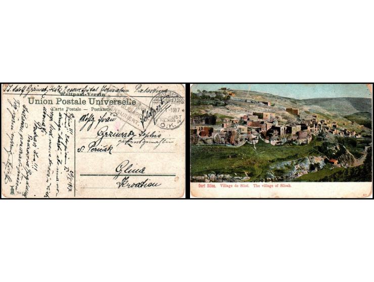 1917 Illuminated colorful postcard sent from a Croatian military postal unit to Budapest. Military postmark A.O.K.4 and Budap