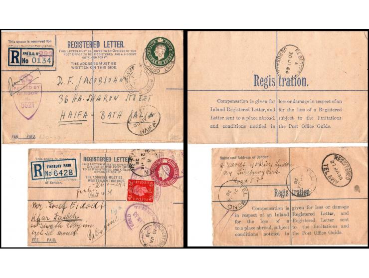 1938 lot of to Field-post REGISTERED-LETTER one sent to Tel- Mond and second to Haifa Bat Galim.GREAT BRITAIN 1944 WWII From 