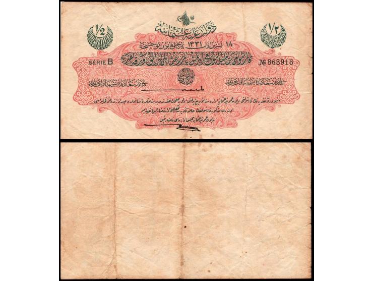 1916 One banknote of&nbsp; Ottoman Empire&nbsp; 1/2 Livre&nbsp;L.1912 (AH1331)&nbsp; P-82&nbsp; .Turkey .&nbsp;S/N 868916. Co