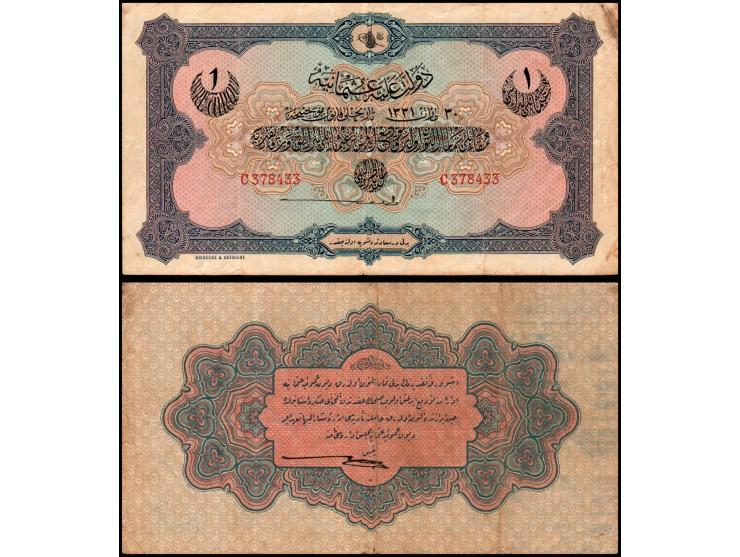 Turkey, Ottoman Empire, 1 Lira, 1915, FINE, p69 V. Mehmed Reşad Period, AH: 30 March 1331, Sign: Talat / Hüseyin Cahid Natura