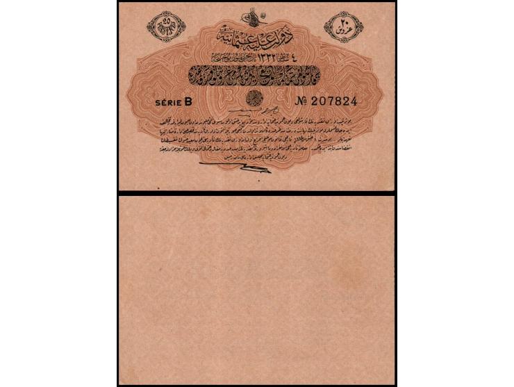 1917 AH1332 Turkey Ministry of Finance 20 Piastres Pick#97 Serie B - No 207824 VF