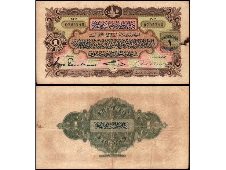 1914 Turkey, Ottoman Empire, 1 Lira, 1914, XF (-), p68, Tristram . VF