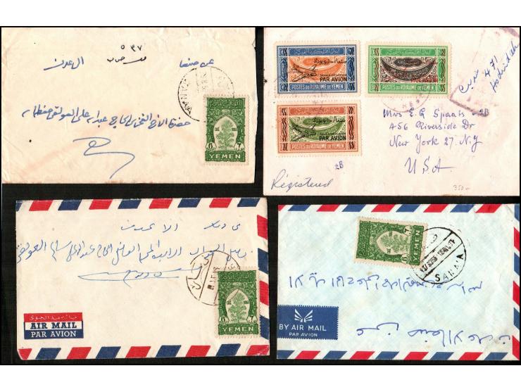 Yemen Air-Mail MiNr: 70II, 72II, 74I revers&nbsp; 47,48, 50.&nbsp; 1954 Registered Cover To Usa (Woodside, Ny) Hudeidah Cance