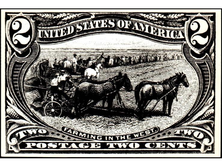 1898, The United States 2¢ Trans-Miss. (Scott 286), photo - essay on glossy photo - paper (ex C.W. Brazen)covers the stamps, 