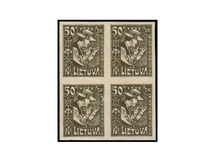 Lithuania 1921 SC 102a, MiNr: 92U mint imperf block of 4, (one stamp with hinged)., &nbsp;MNH.
