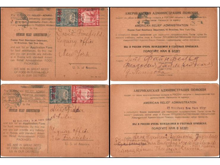 American Relief Administration ARA American Relief Organization, 1922, RSFSR Odessa Post,&nbsp; lot of two postcards, one sen