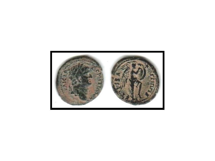 Herodians. Agrippa II. (55-95 CE). Bronze (6.61 gm),&nbsp;Dated to 85/6 CE.&nbsp;Obv: KAICA<font face="SYMBOL">R D</