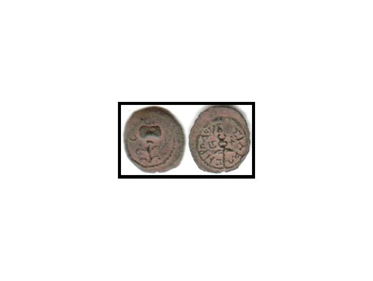 Judaea, Herodian Kingdom. Herod I. Æ 2 Prutot (2.52 g), 40 BCE-4 CE. Uncertain mint in Samaria, RY 3 (40/39 or 38/7 BCE). Pop