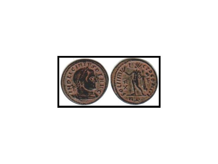 Licinius I (AD 308–324).Follis (AE, 20 mm, 2.84 g), Rome mint, AD 314–315.IMP LICINIVS P F AVG Laureate and cuirassed bust of