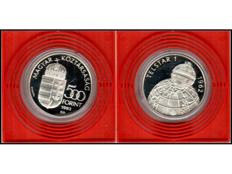 HUNGARY 1992 KM # 690, 500 Forint Space Exploration Silver Proof Coin&nbsp;- TELESTAR 1 - Weight: 31.47Grams / Diameter: 38.6