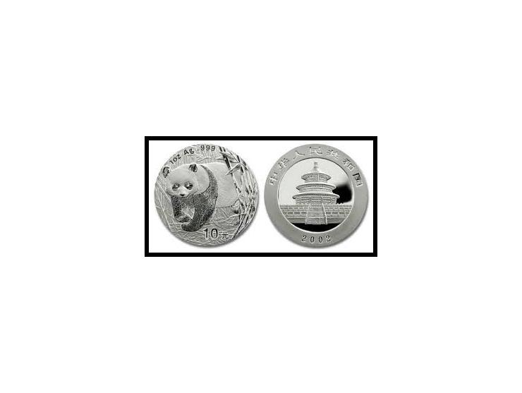 2002 China Panda 10 Yuan 1 oz .999 Silver