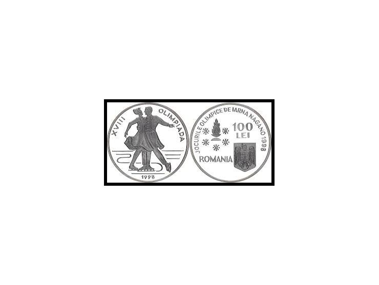 Romania 1998, 100 Lei Sterling Silver Coin&nbsp;Winter Olympics - Ice Skating Km # 141Diameter: 37.00 MmWeight: 27,00 GrPrint