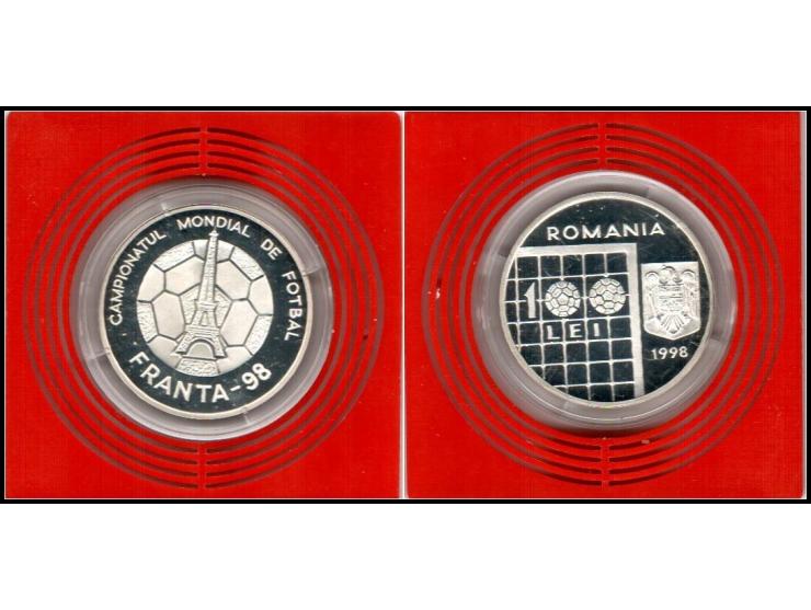 Romania 1998, 100 Lei Sterling Silver Coin&nbsp;Winter Olympics – World Cum Socer Km # 143Diameter: 37.00 MmWeight: 27,00 GrP