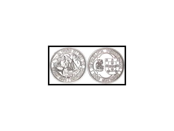 Portugal. AR 1000 Escudos 1995. 500th anniversary of the death of King João IIKM 686a, Silver Proof 0.925, 28g. Unc
