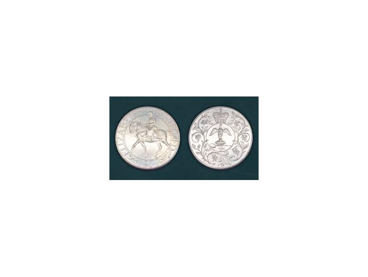 1977 Crown Silver Jubilee Silver Proof Queen Elizabeth II 25p Coin.Obverse: Equestrian portrait of Her Majesty the Queen by A