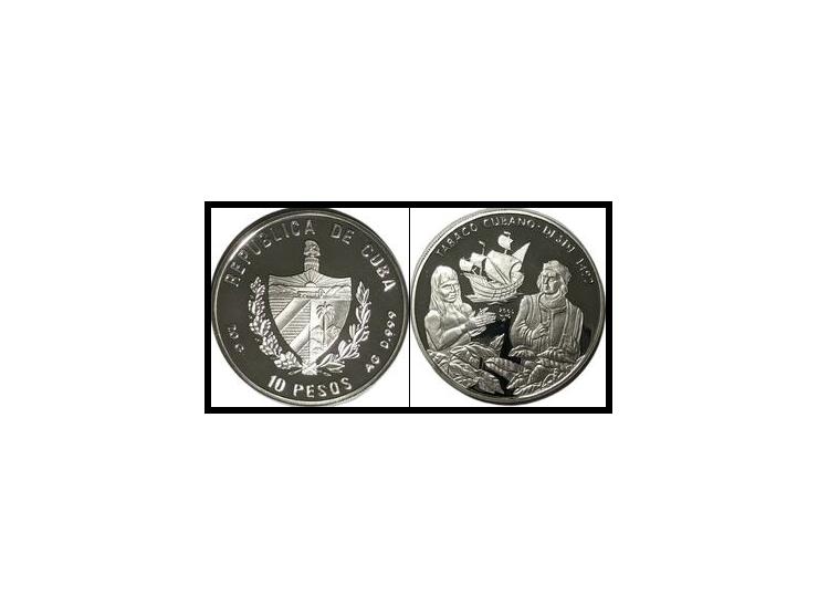 CUBA coins 2005, 10 Pesos Tabaco Cubano. Silver .999, 38mm, 20g. Unc