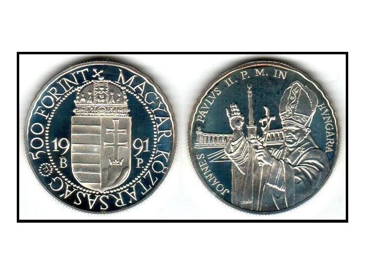Ungarn Magyar Köztársaság 500 Forint Silber 1991 BP Budapest G0323 - Papal Visit Papstbesuch Johannes Paul II. Hungary Unzirk