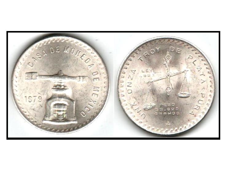 1979-M Mexican Mint One Troy Ounce Of .925 Silver Pan Pointing At U KM # M49b.4