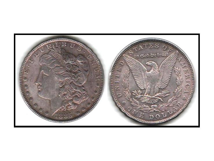 1885 KM # 110 $1 Morgan Silver Dollar Nice patina original VF