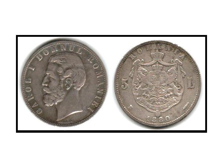 Romania - Carol I (As Prince) Silver 5 Lei 1880 - Km # 12 -Name Near Trunc-Fine.