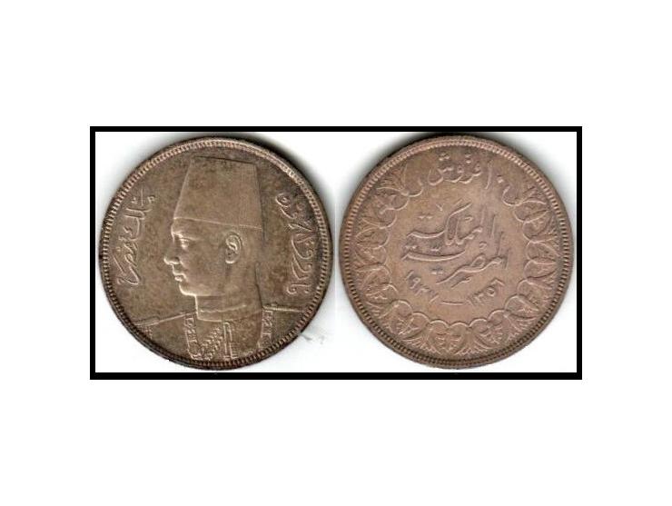 1937 Egypt 10 Piastres .km # 836 Silver 14 grams. Better Grade Very Nice Coin